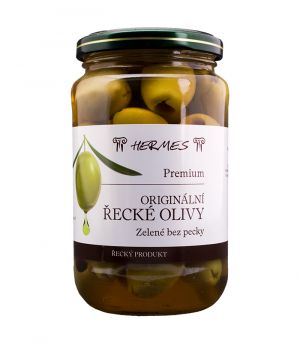 D.M.Hermes Originální řecké olivy zelené bez pecky ve skle Premium 160 g