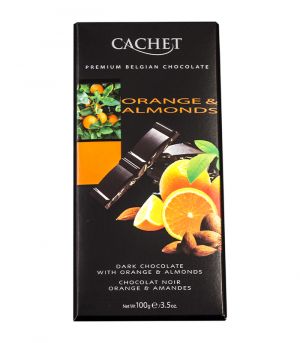 Hořká čokoláda s pomerančem a mandlemi, Cachet
